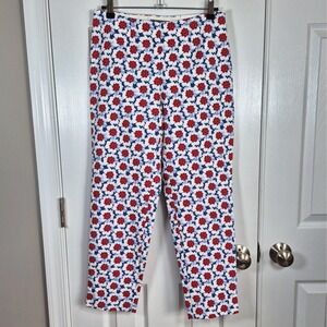 NEW Lands' End red white blue floral print slim leg capri pants women's 4